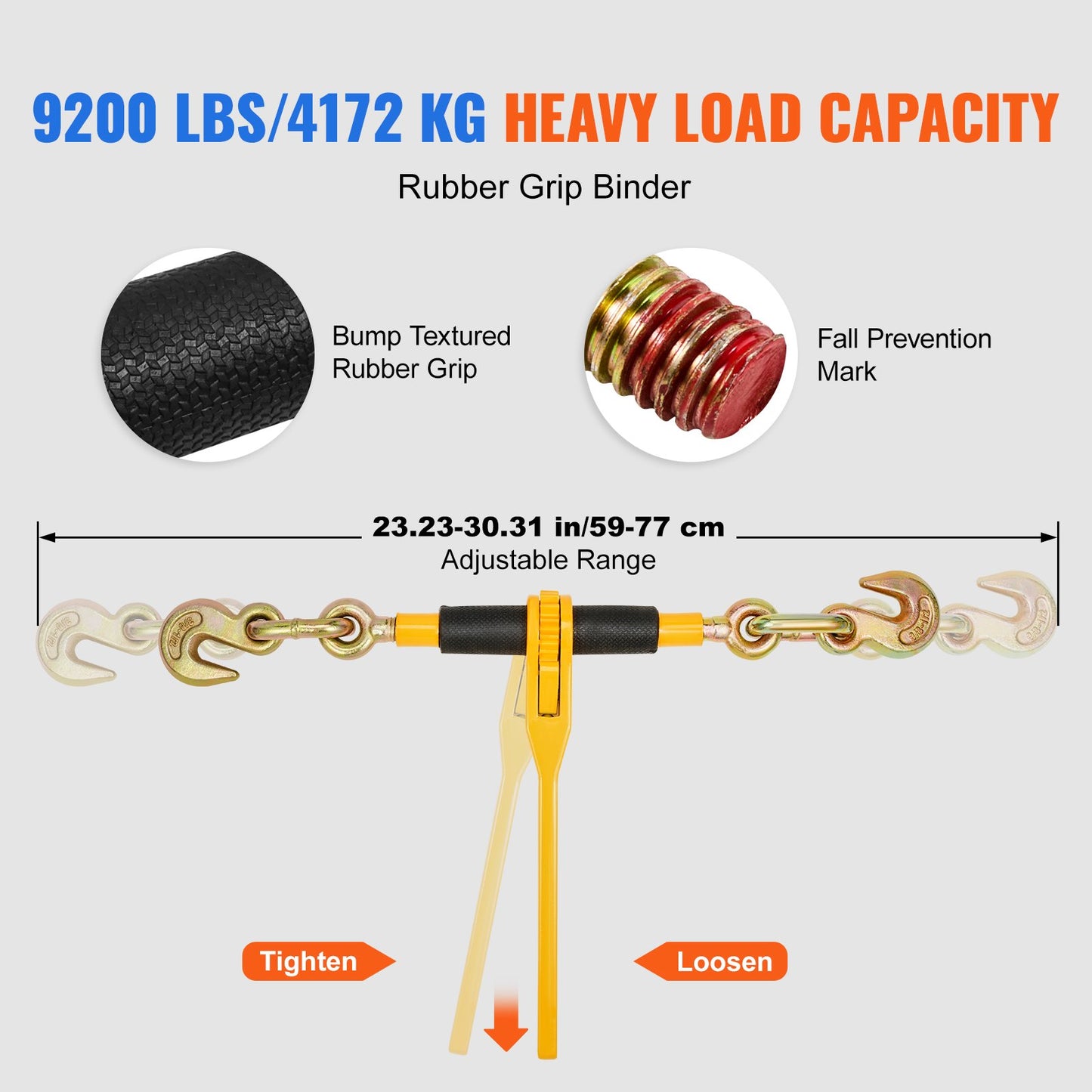 Heavy Duty Chain and Ratchet Load Binder Kit - 3/8-inch x 10 ft Chain, Yellow