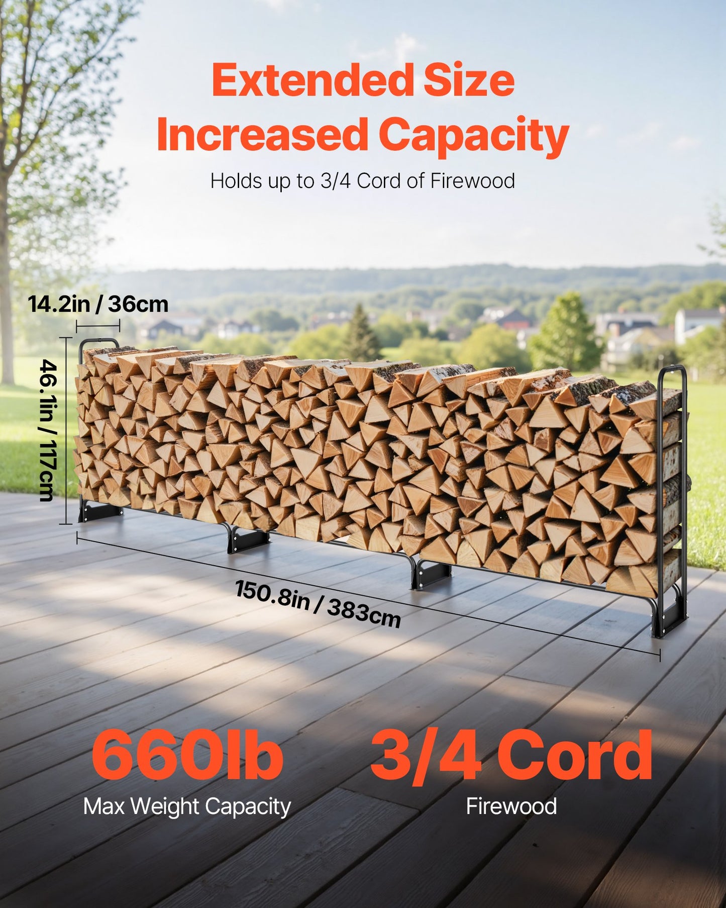 Heavy Duty Firewood Rack with Cover - 12.7FT Outdoor Log Storage for Patio & Fireplace