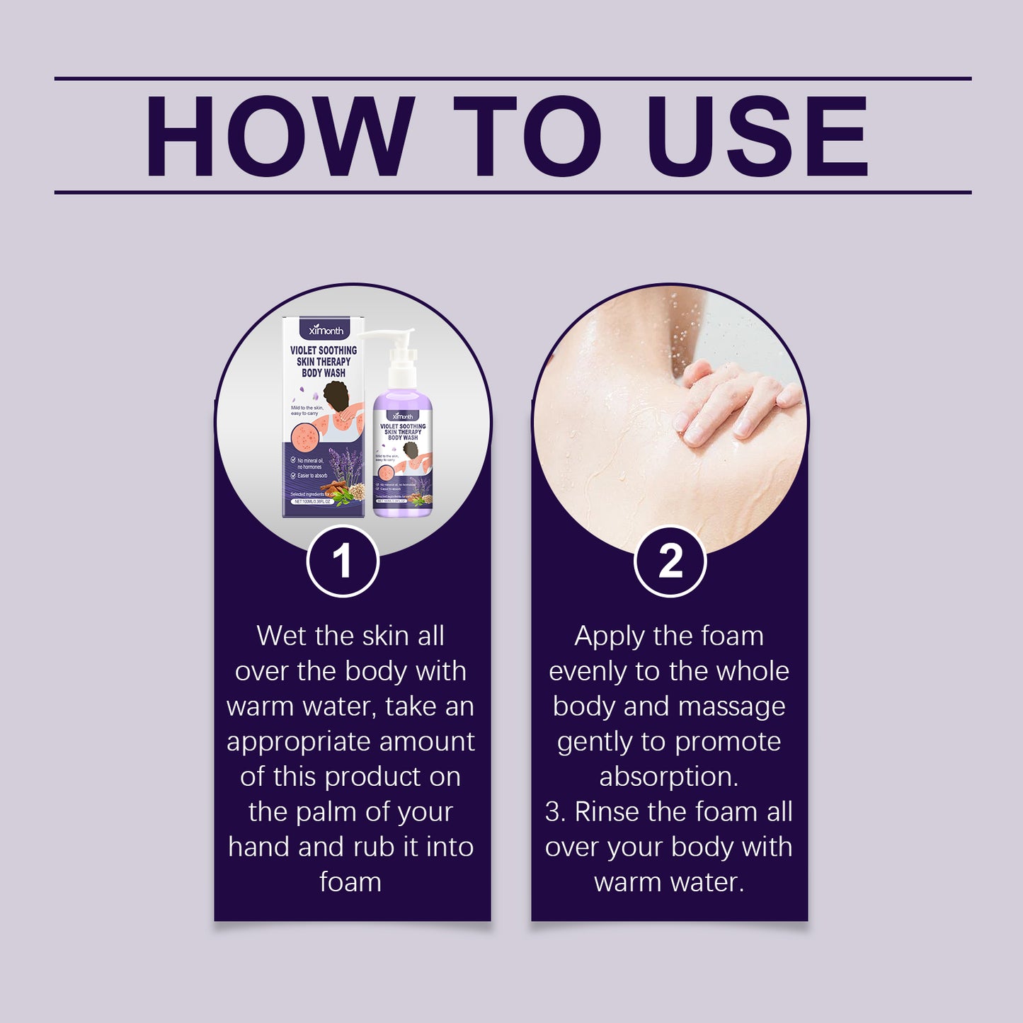 Violet Moisturizing Body Wash - Gentle Skin Cleansing Gel with Tea Tree Oil