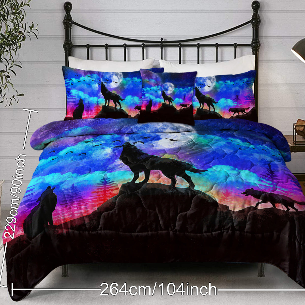 3D Wolf Comforter Set - 4 Piece Bedding Set in Purple & Blue