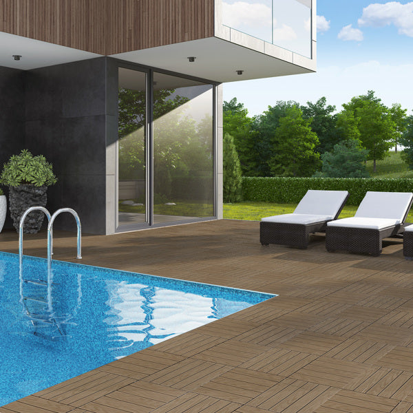 Plastic Interlocking Deck Tiles - 27 Pack, Waterproof Flooring for Patio, Porch & Poolside