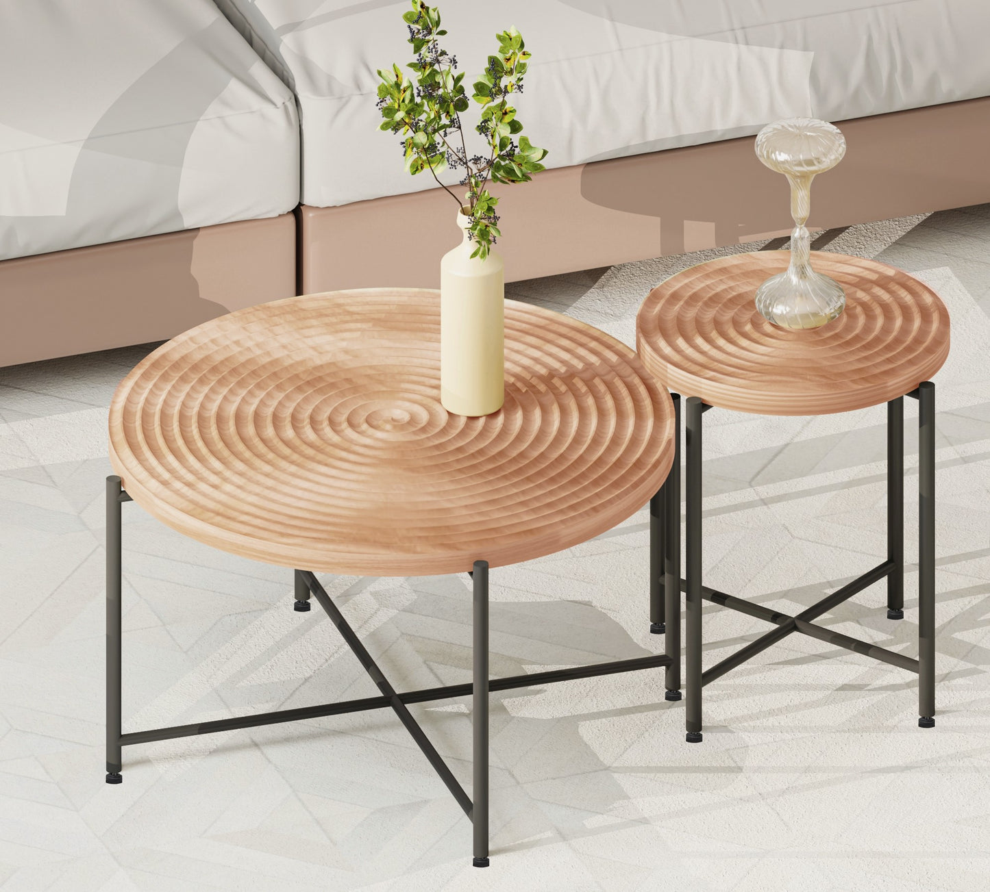 2-Piece Coffee And End Table Set -Waterproof MDF With PVC Cover,