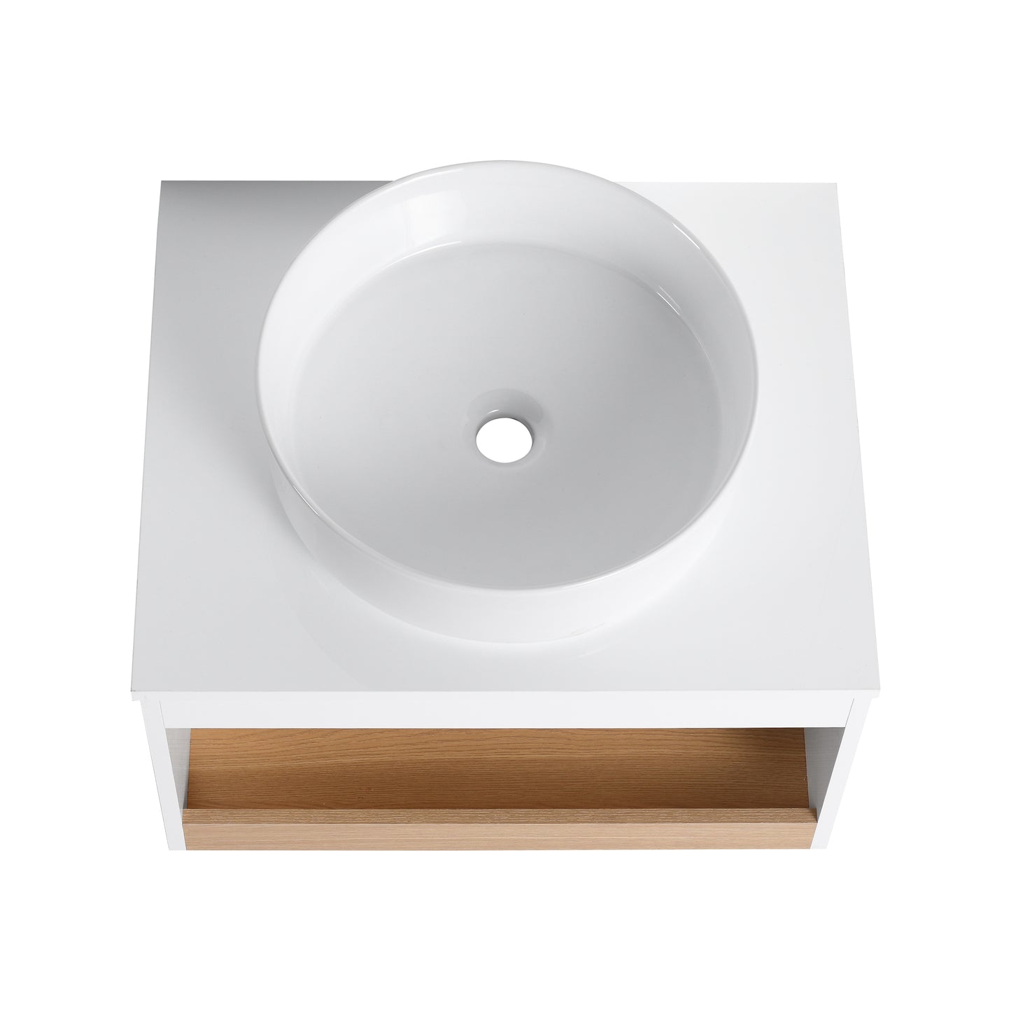 24" Wall-Mounted Bathroom Vanity with Open Shelf - White & Light Oak