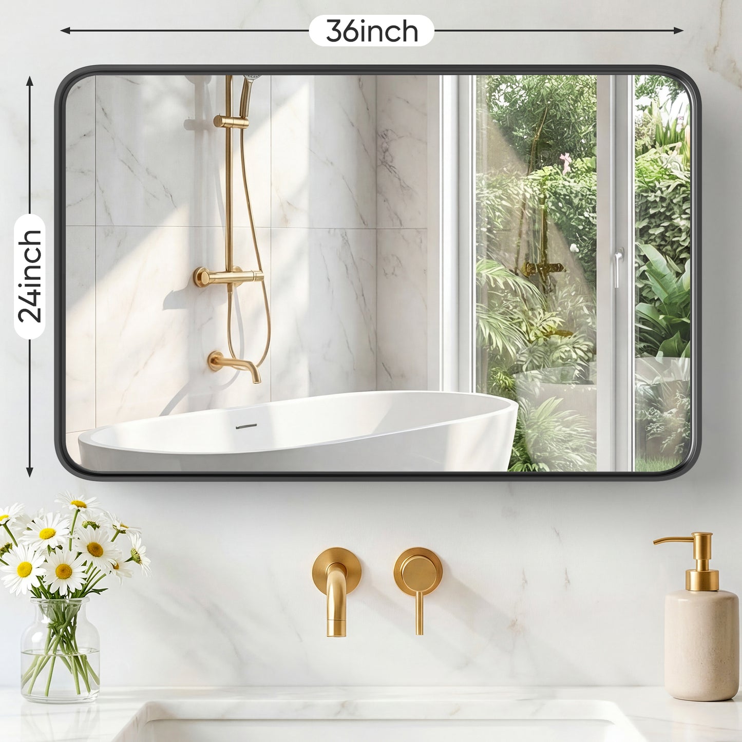Rectangular Wall Mirror with Black Metal Frame - Shatter-Proof Bathroom Mirror