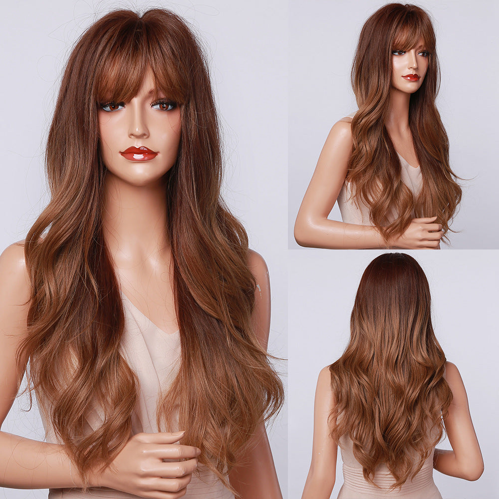 High Temperature Synthetic Wig with Gradient Colors and Bangs - Stylish & Dyeable Hairpiece