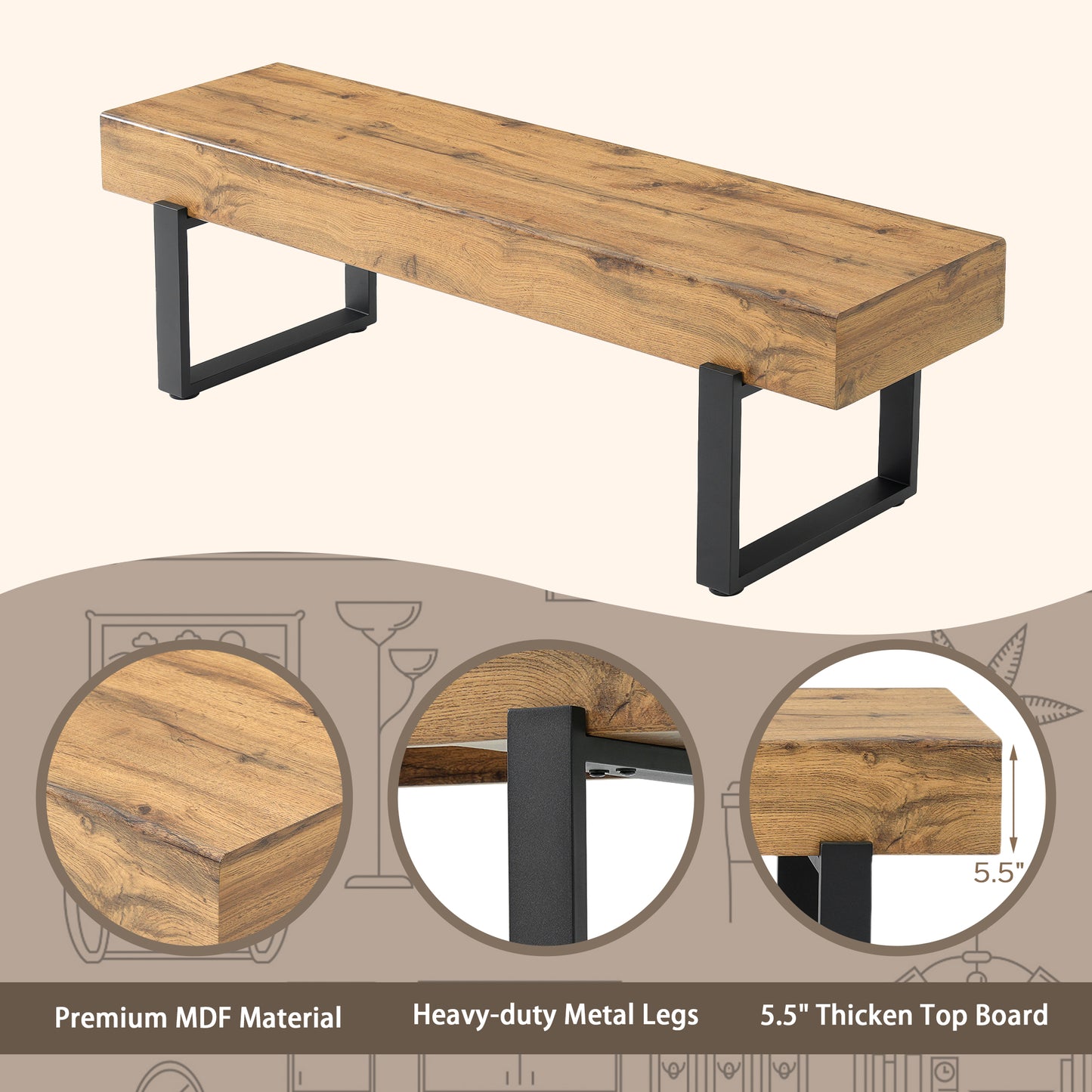 59 Wood Bench For Bedroom End Of Bed, Farmhouse Indoor Kitchen Table