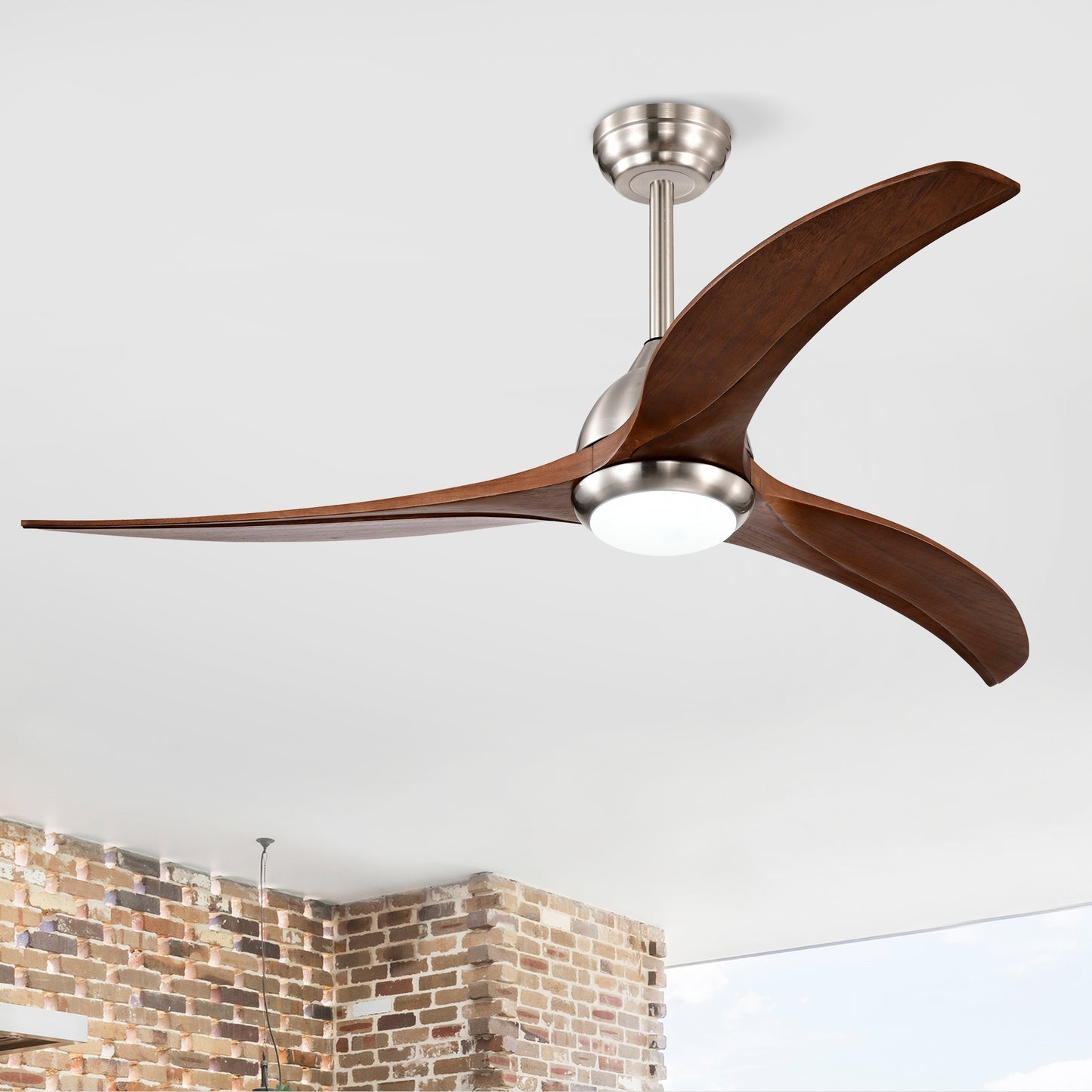 52" Solid Wood Blades Ceiling Fan with Light & Remote Control - Nickel