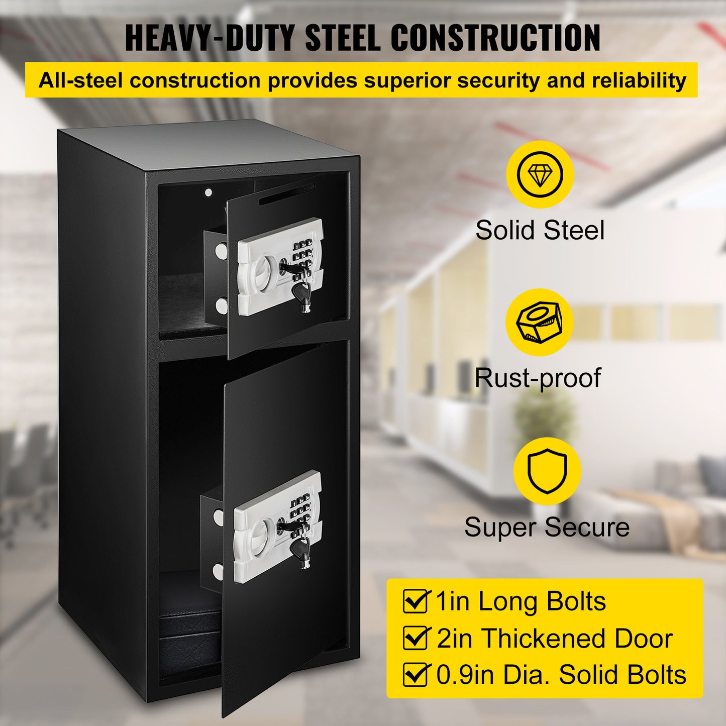 Large Double Door Security Safe - 2.6 Cubic Feet, Digital Lock, Black