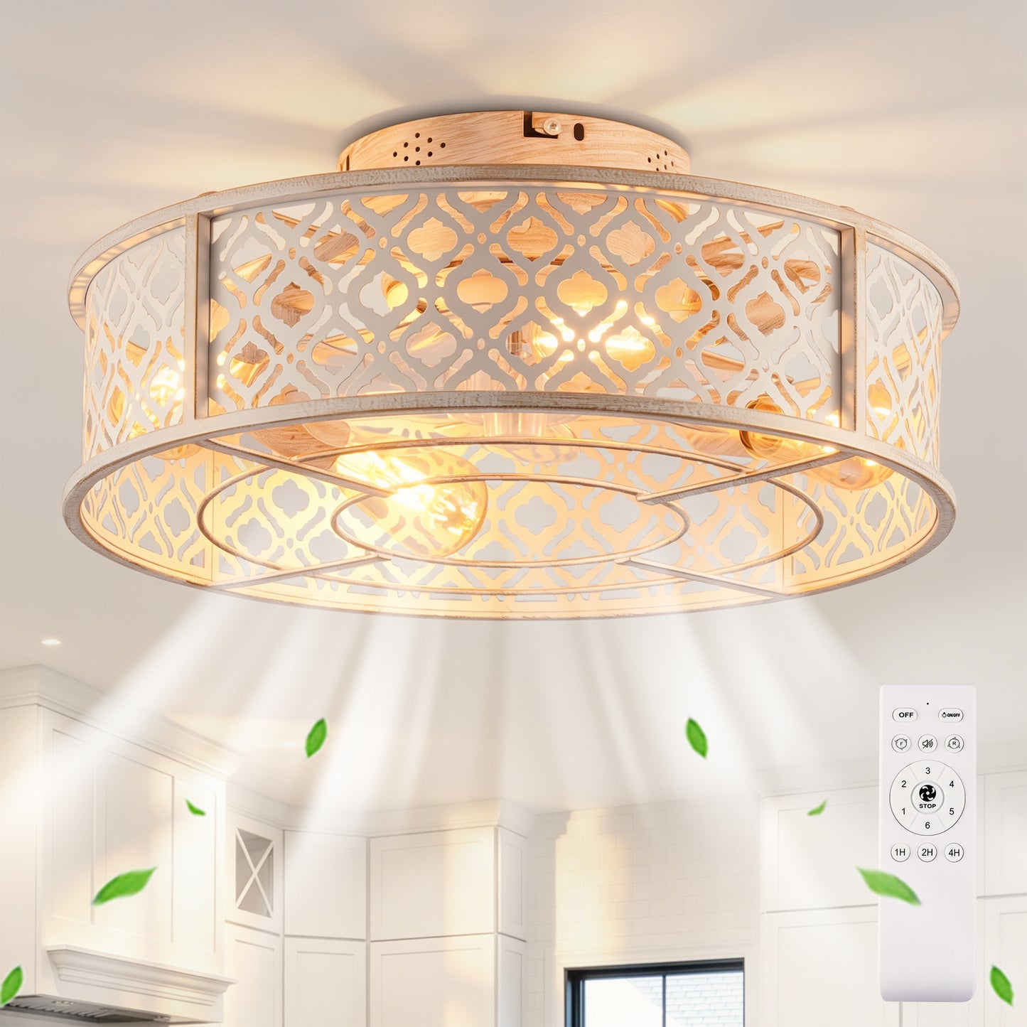20" Retro White Flower Style Ceiling Fan with Remote Control