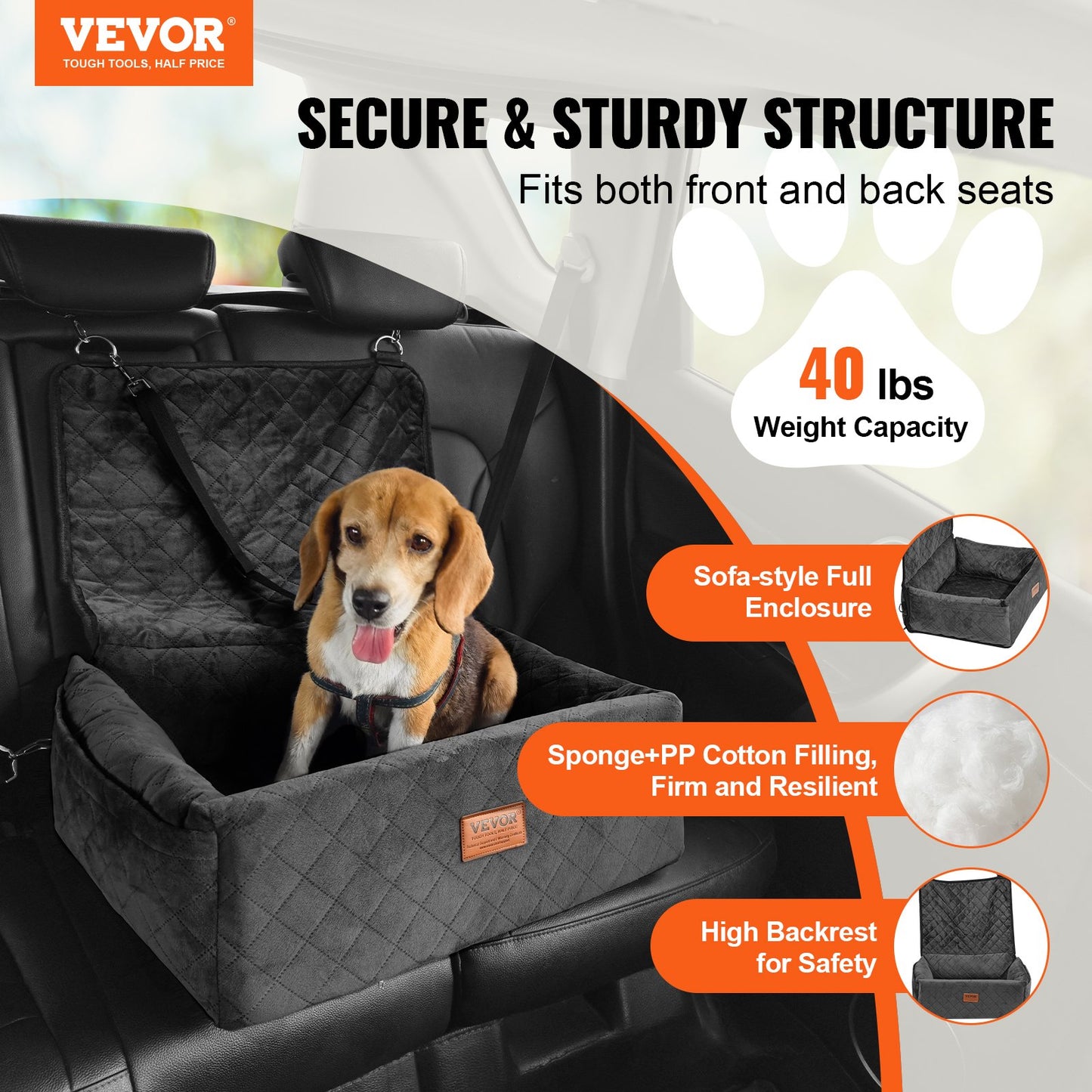 Dog Booster Car Seat for Small to Medium Dogs Up to 40 Lbs Black