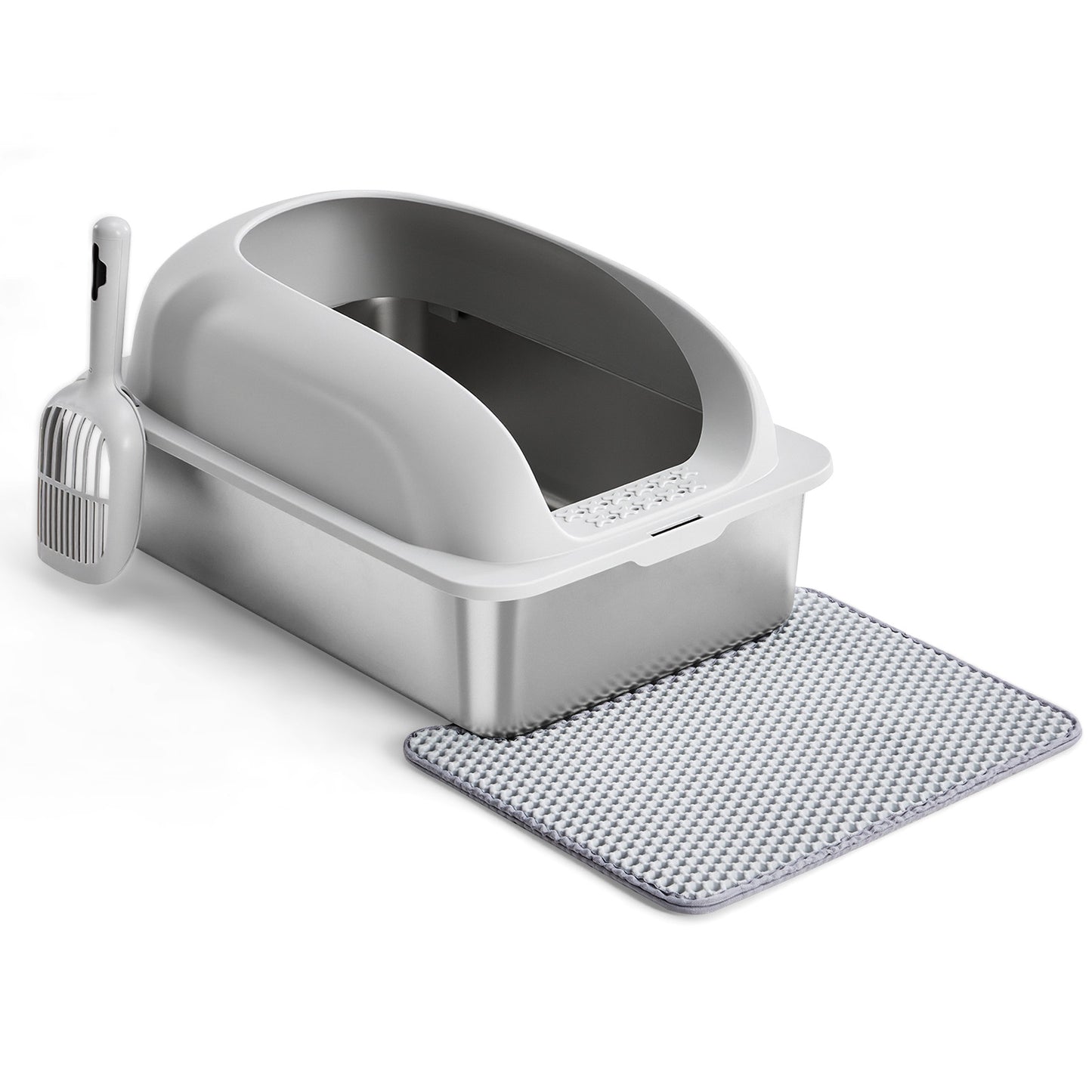 Large Stainless Steel Cat Litter Box with Lid, Odor-Free, Easy to Clean, Includes Scoop & Mat