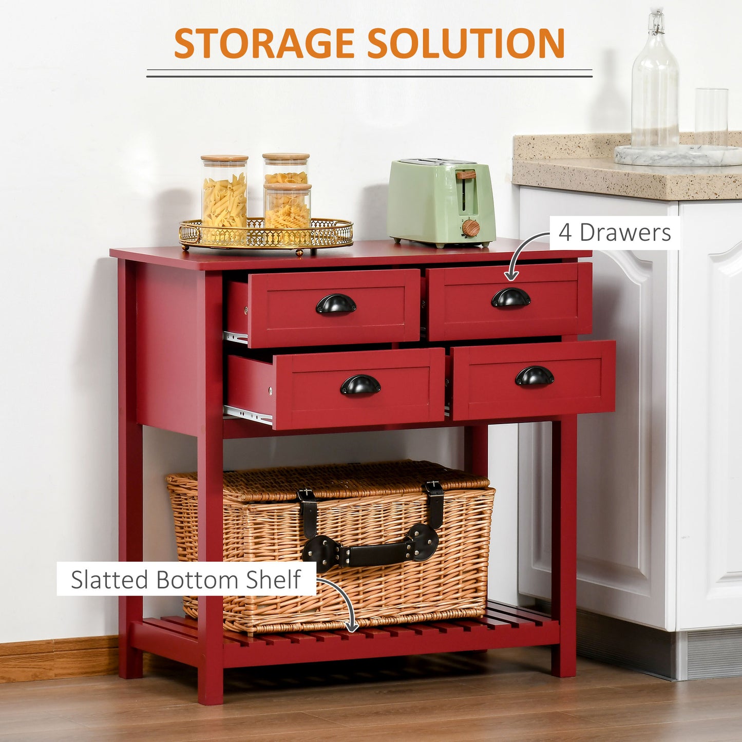 Sideboard Buffet Cabinet with Storage, Modern Coffee Bar 4 Drawers