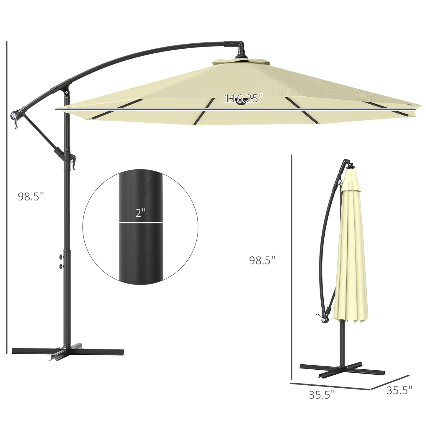10' Cantilever Offset Patio Umbrella - UV & Water Resistant, Beige