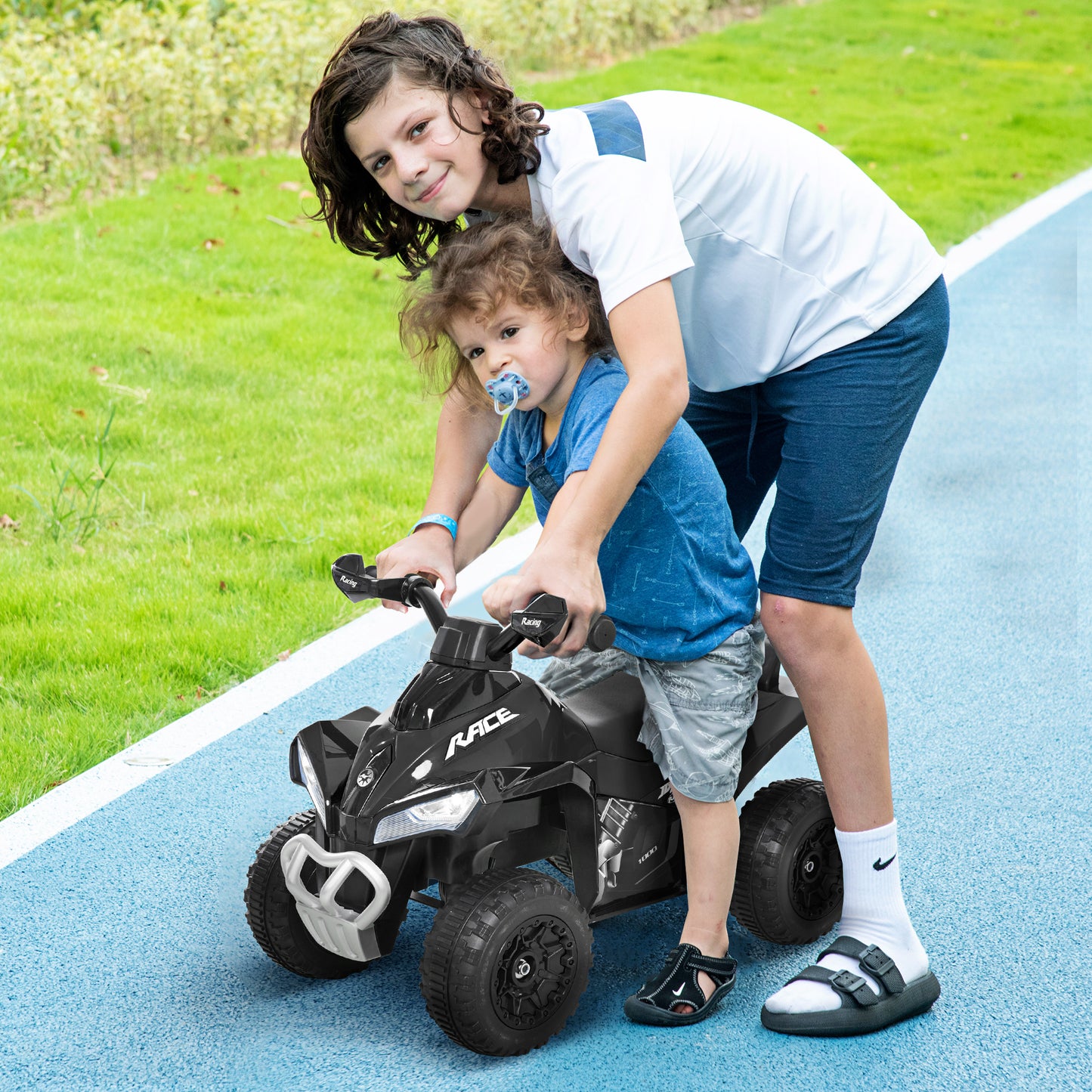 Kids Ride-On Push Car with Music & Lights - Black