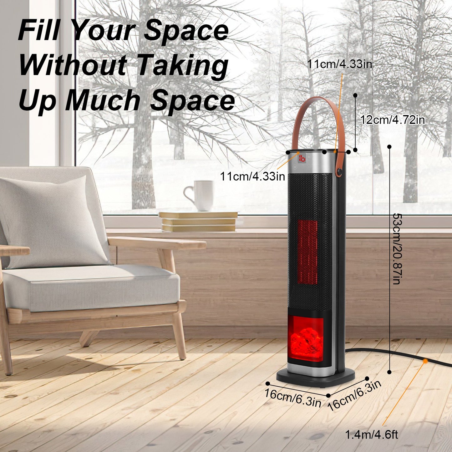 1500W Oscillating Space Heater with 3D Flame Effect, Remote, Timer, Black