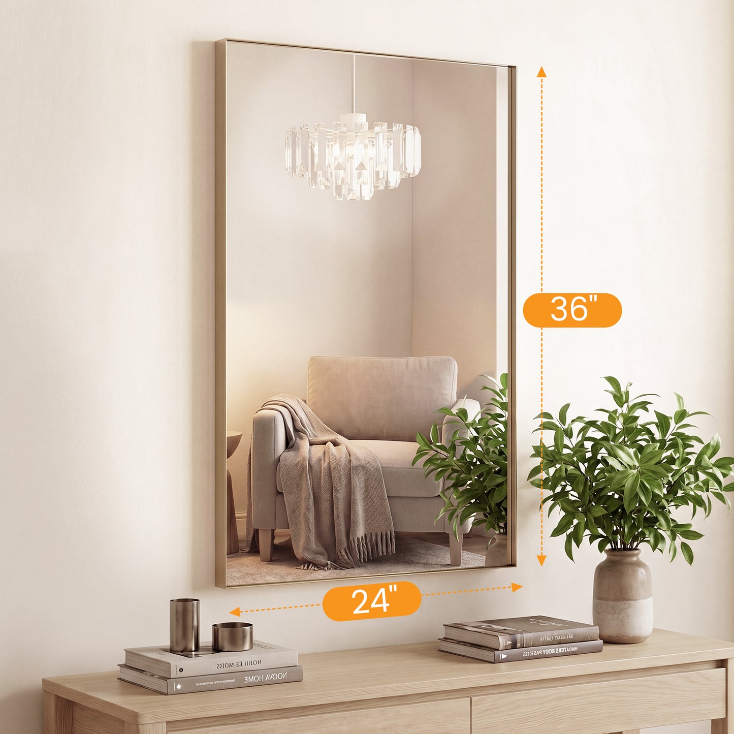Bathroom Mirror, With Brushed Aluminum Frame, Rectangular Design,