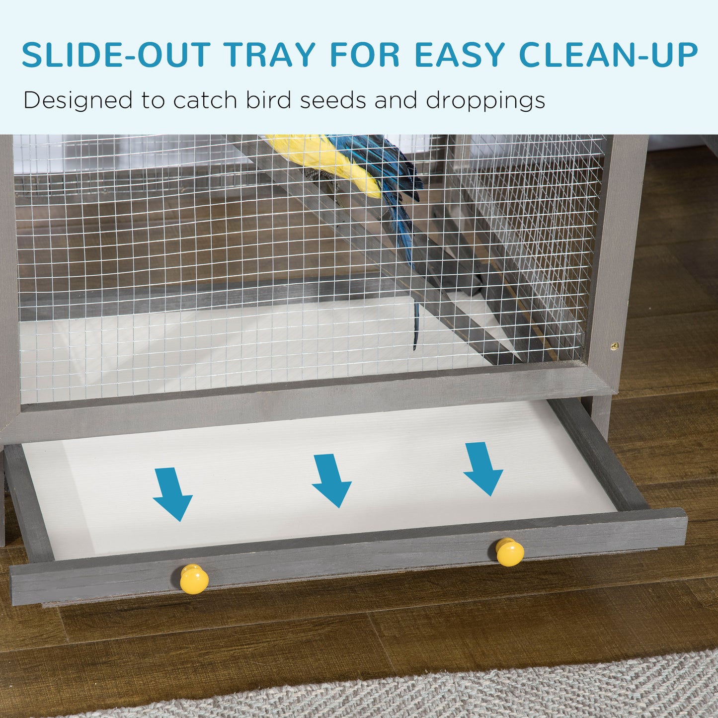 65-Inch Outdoor Wooden Bird Cage for Parrots & Small Birds with Pull-Out Tray - Grey