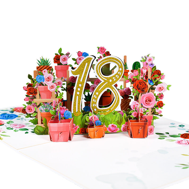 Flowers Anniversary Greeting Card 3D Stereo - Multiple Colors