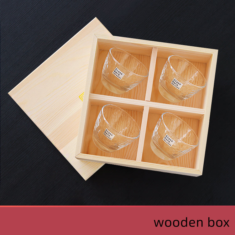 Hammer Pattern Small Wine Cup Set - Japanese Tea Drinkware with Wooden Box