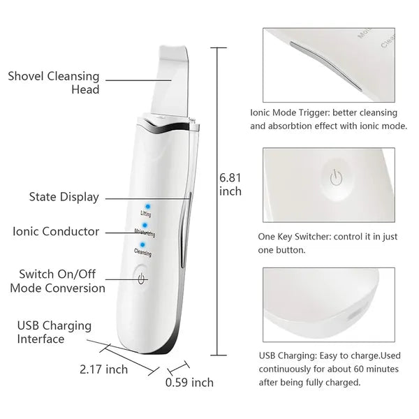 3-in-1 Ultrasonic Facial Spatula - Deep Cleansing Skin Scrubber & Exfoliator