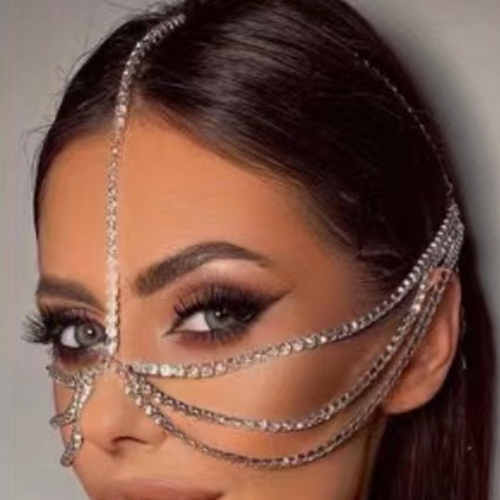 Rhinestone Tassel Headband with Chain - Gold & Silver