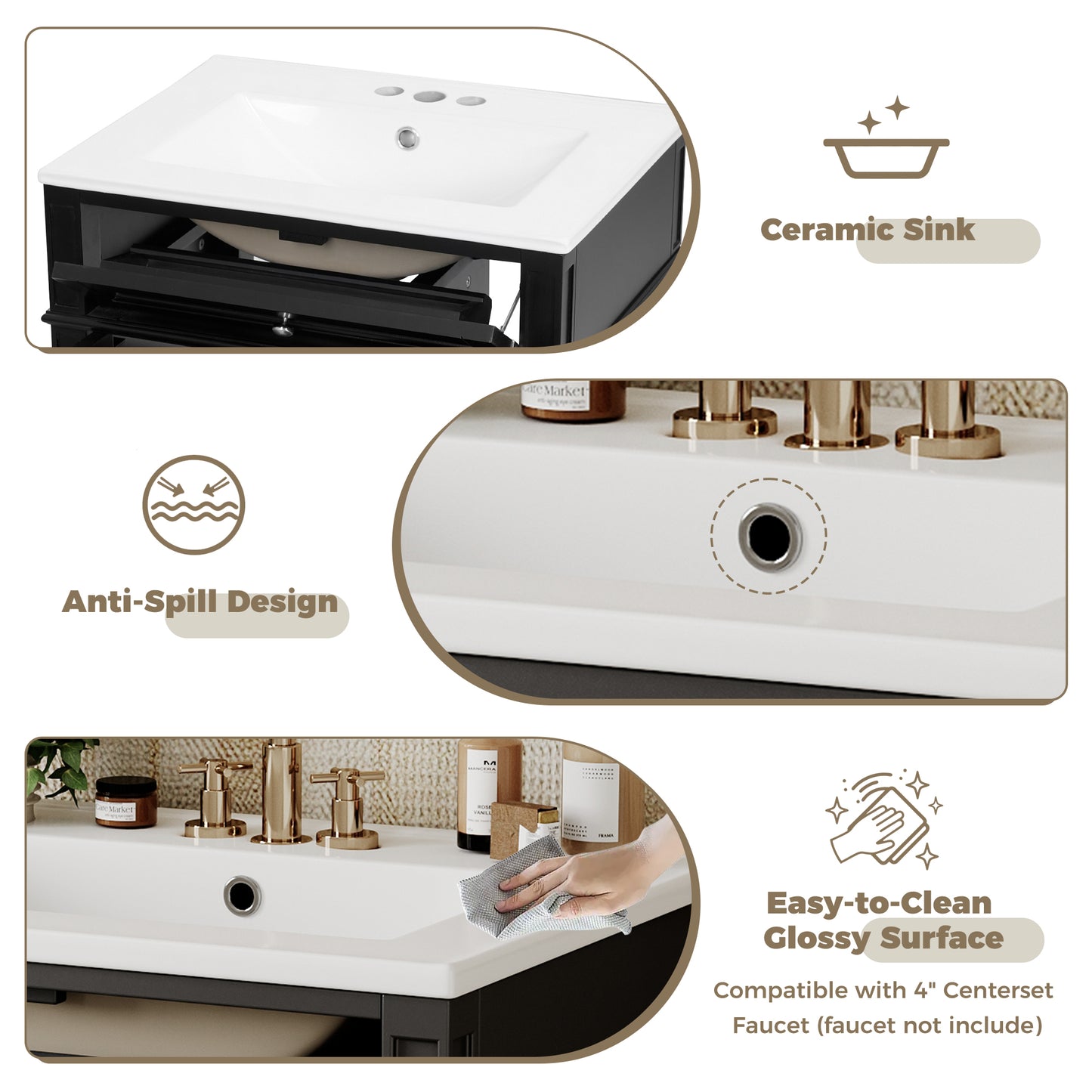 24-Inch Modern Bathroom Vanity with Sink and Storage - Black