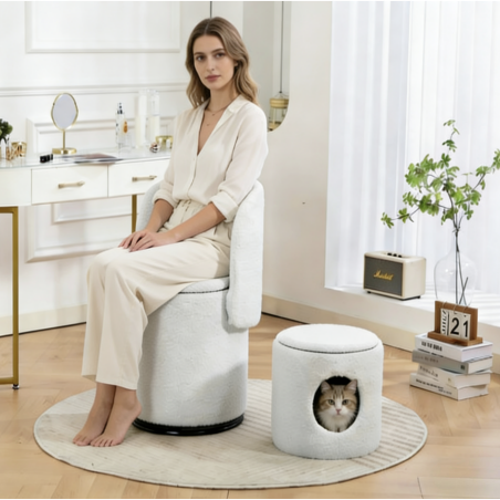 Stylish Upholstered Barrel Chair 360 Swivel Vanity Stool For Bedroom
