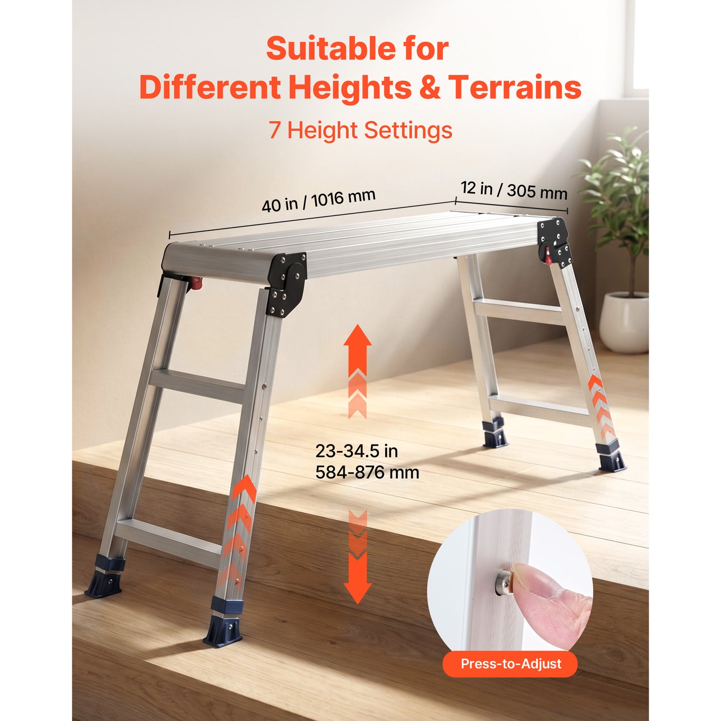 Adjustable Aluminum Work Platform with Non-Slip Surface - Heavy Duty Step Stool for Painting & Maintenance