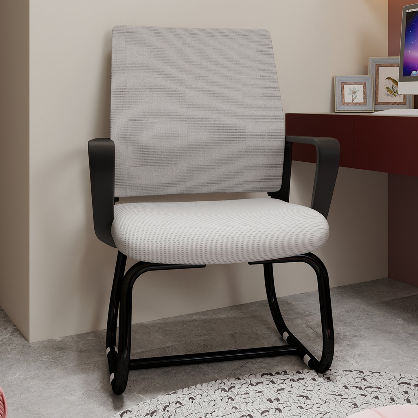 Modern Minimalist Office Chair - Comfortable Metal Frame, Black & Gray