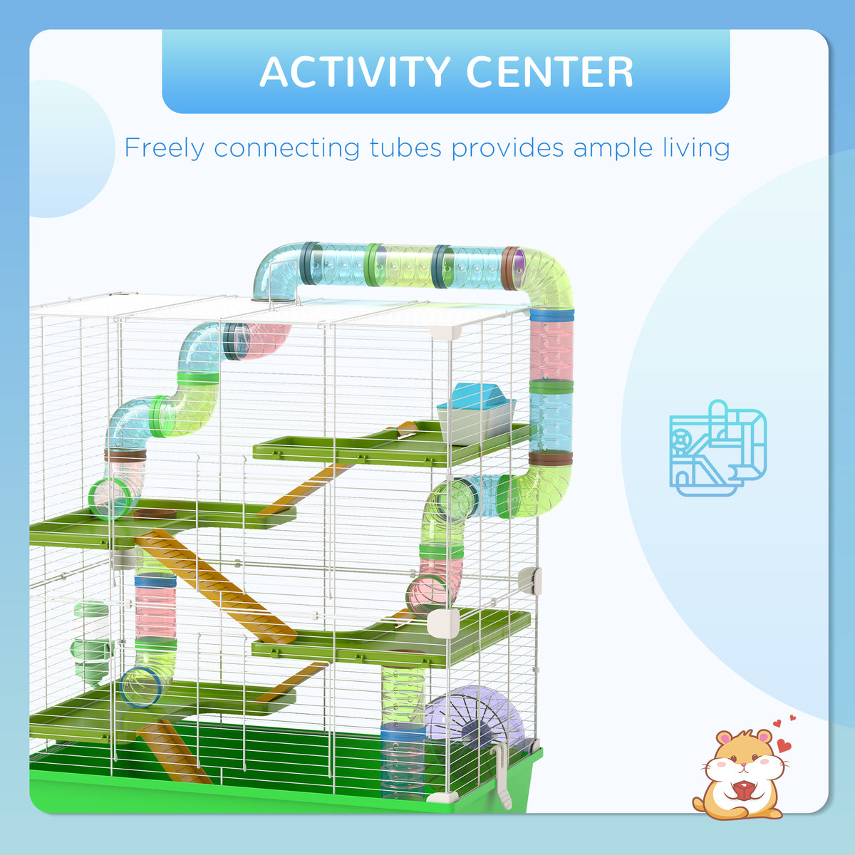 Large 23-Inch Hamster Cage with Wheel Water Bottle and Tunnels - Green