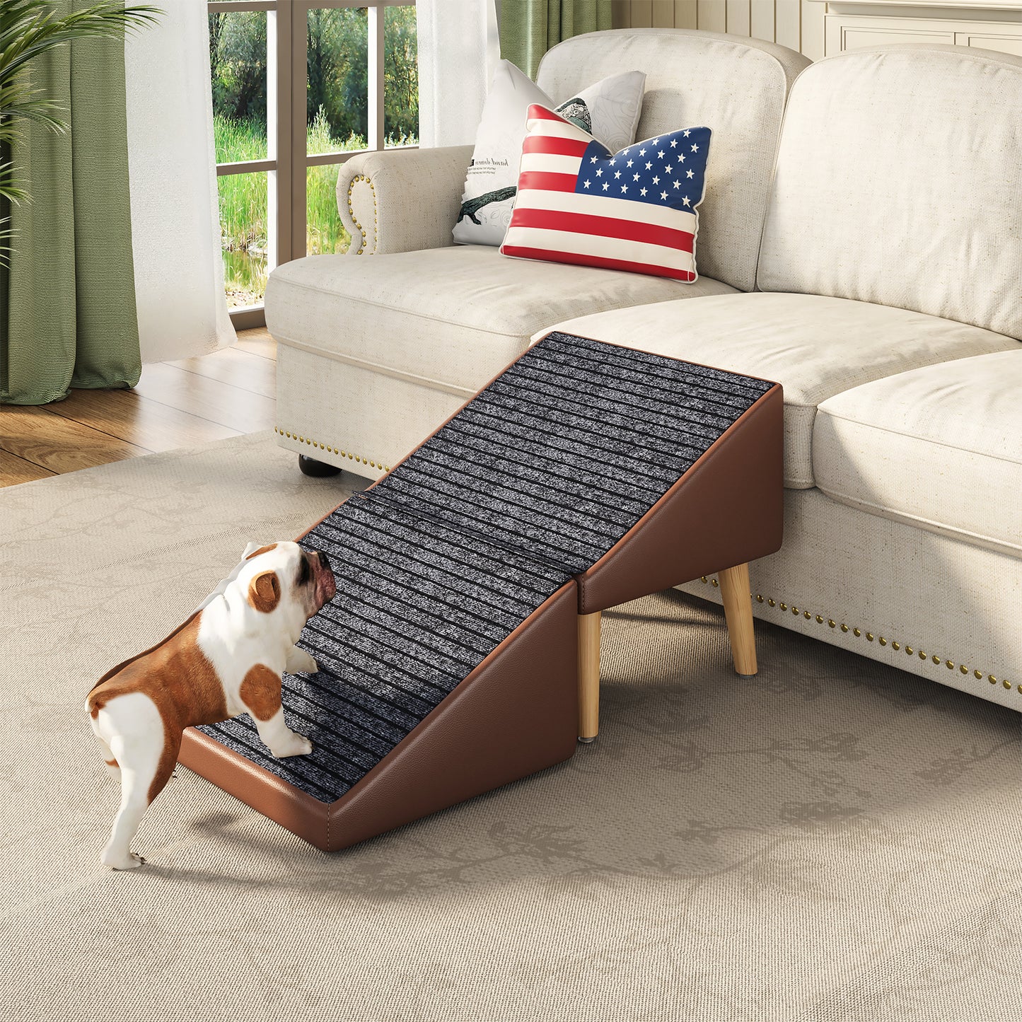 3-in-1 Pet Ramp with Storage and Footstool - Non-Slip, Supports 265 lbs, Brown