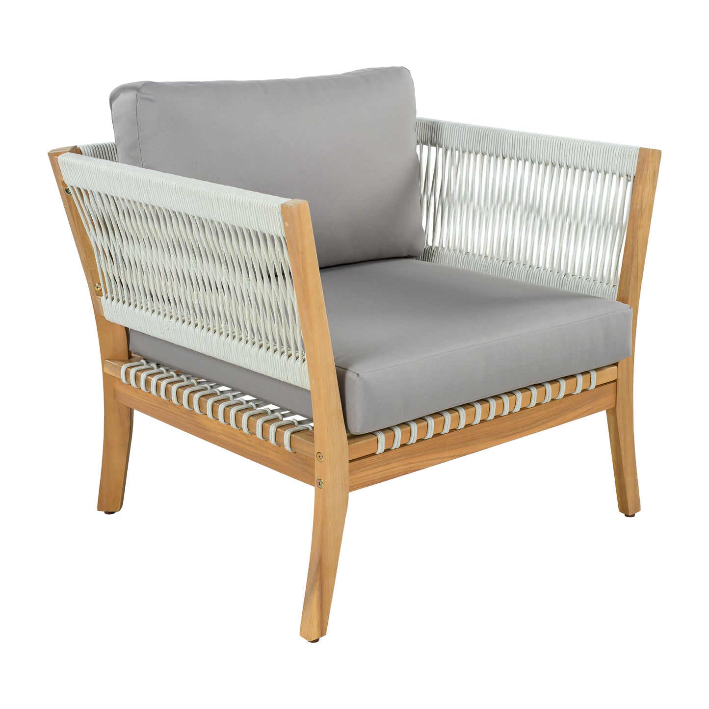 Outdoor Acacia Wood Lounge Chair with Thick Cushions - Natural & Grey