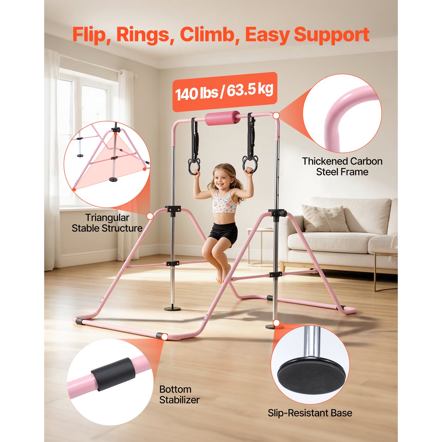 Kids Gymnastic Bars - Adjustable Folding Horizontal Bar for Indoor & Outdoor Training