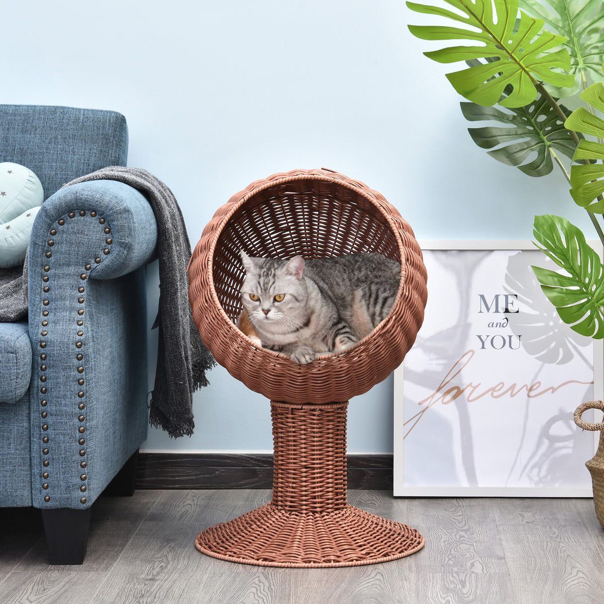 Elevated Cat Bed with Rotatable Egg Chair - Brown, 450x430mm