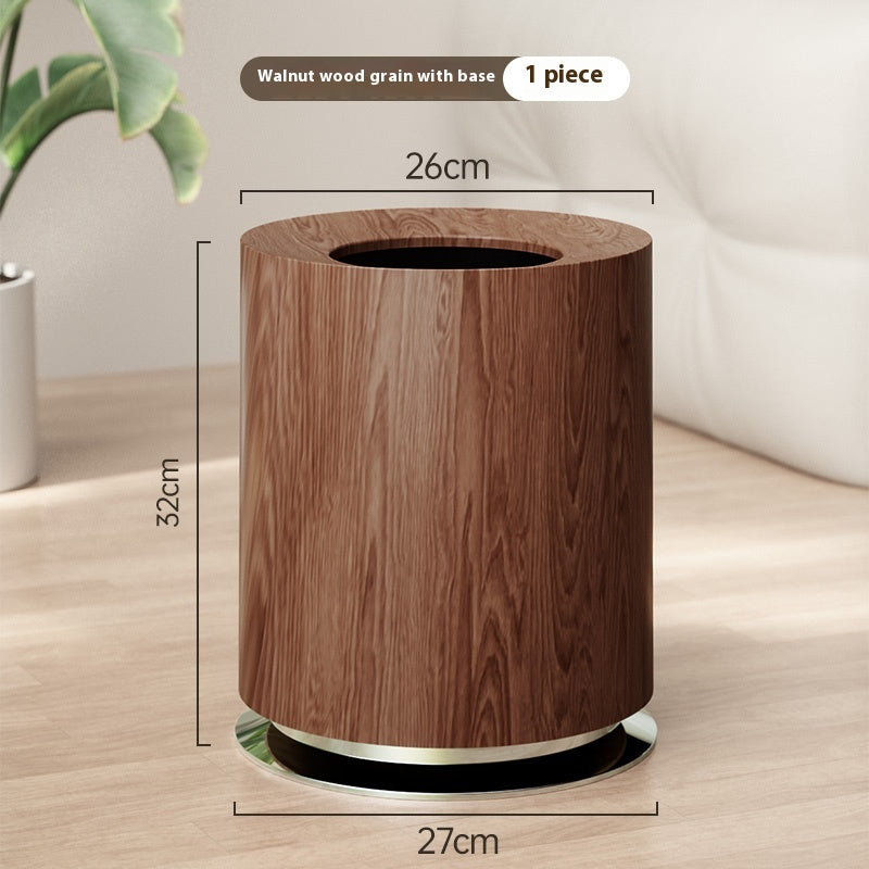 Light Wood Luxury Creative Grain Garbage Can 12L with Base - Modern Kitchen Wastebasket