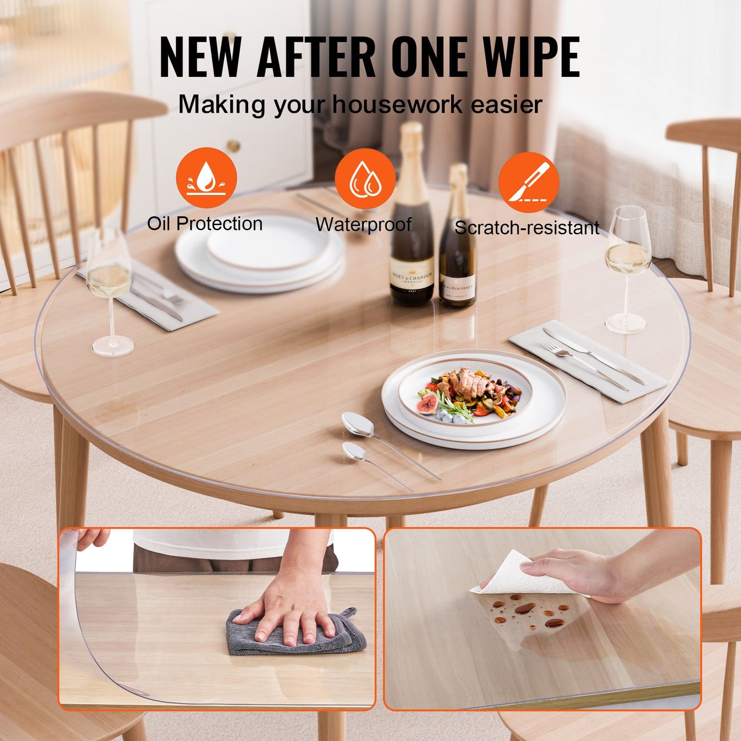 Clear PVC Table Protector - 42 Inch Round, 2.0mm Thick
