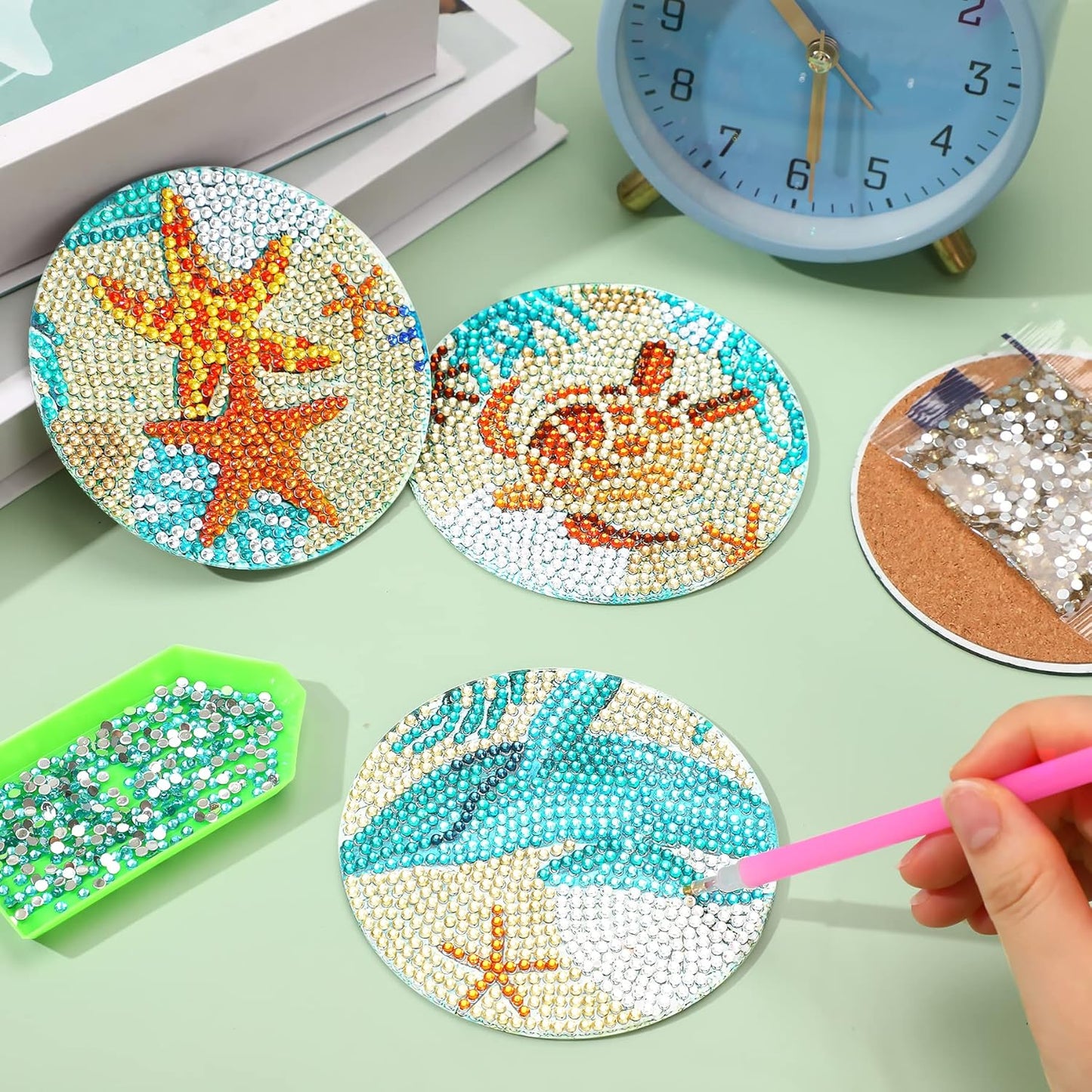 16 Pcs Diamond Art Coaster Kit - Colorful Plastic Design
