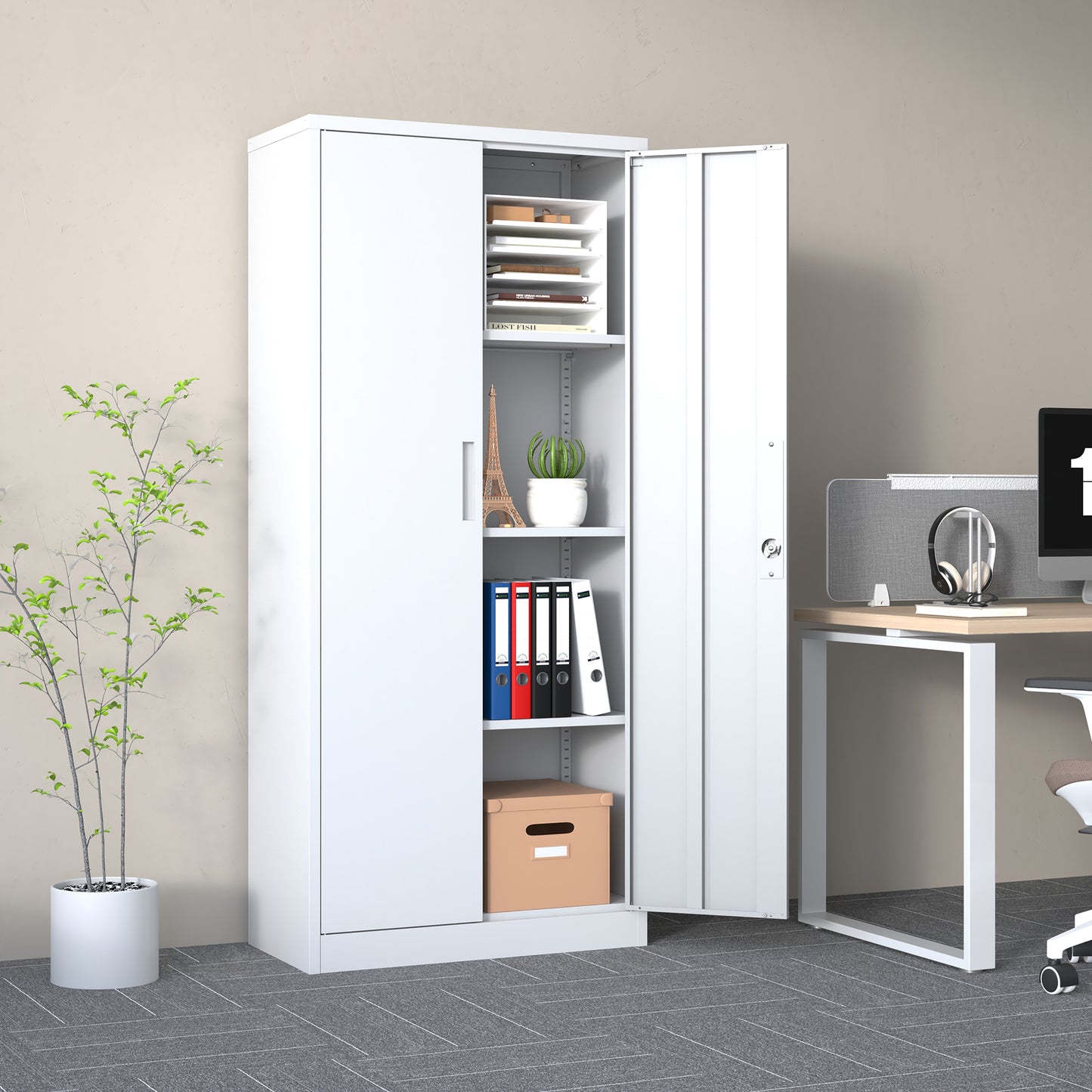 71 H Metal Garage Storage Cabinet, White Tool Steel Locking Cabinet