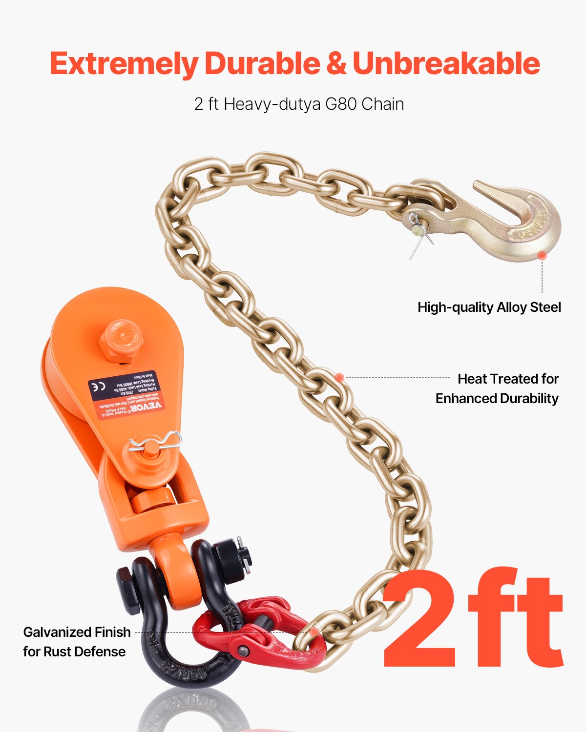 Heavy Duty Snatch Block Pulley 2 Ton with Chain for Towing & Lifting - Blue