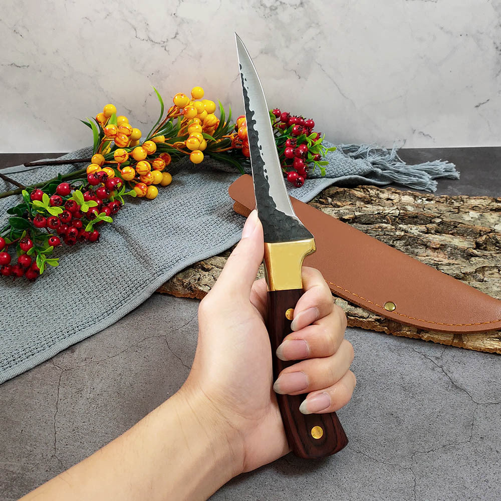 Boning Knife with Leather Case - Stainless Steel Kitchen Tool for Meat Preparation