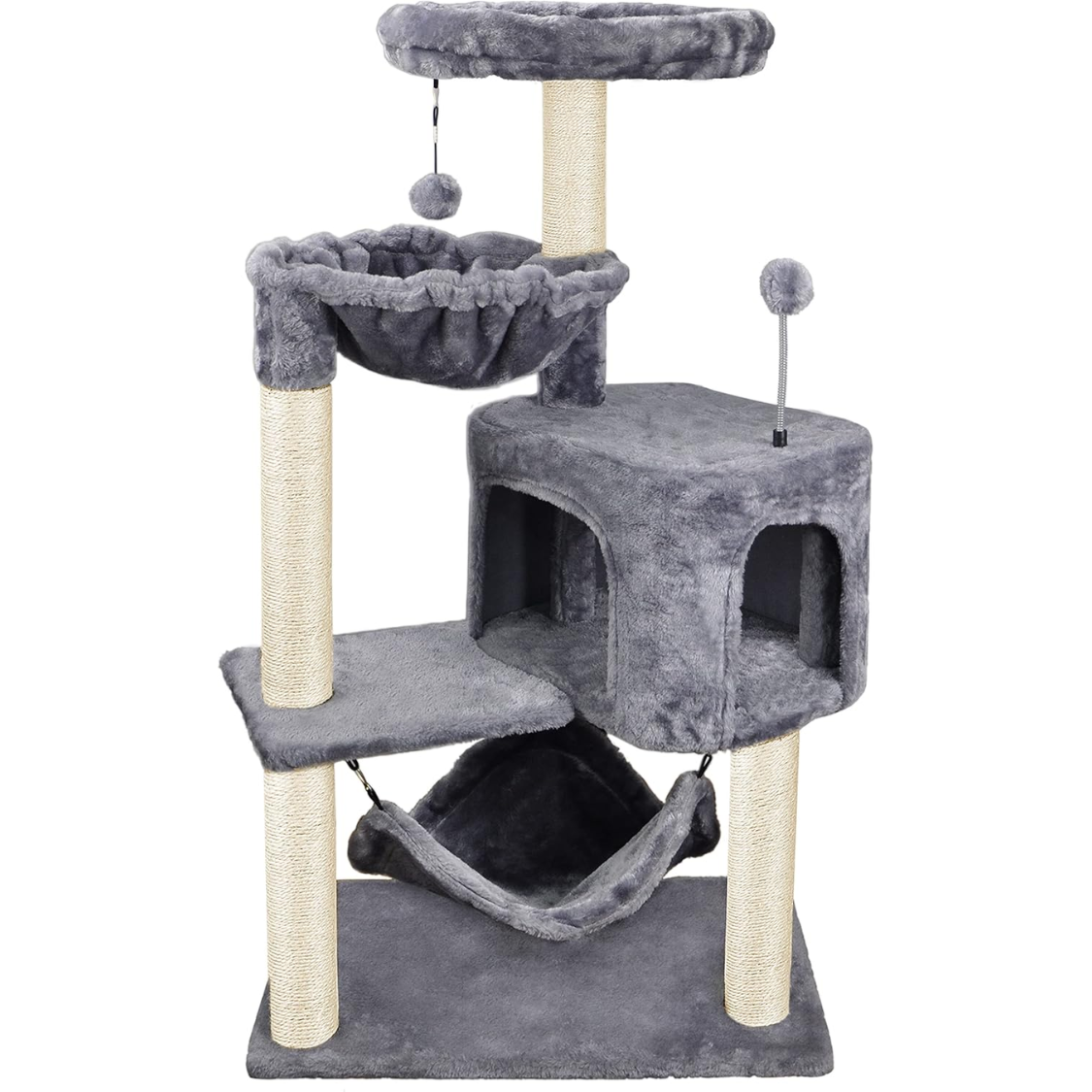 Cat Tree with Condo and Large Hammock - Grey, Multi-Level Play Tower