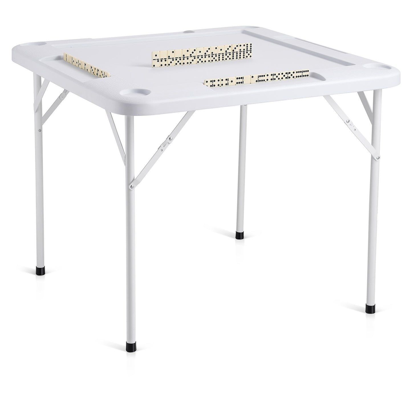 Folding Mahjong Table for 4 Players with Cup Holders - White