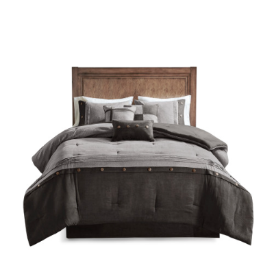 7 Piece Faux Suede Comforter Set - Cozy Lodge Style Bedding