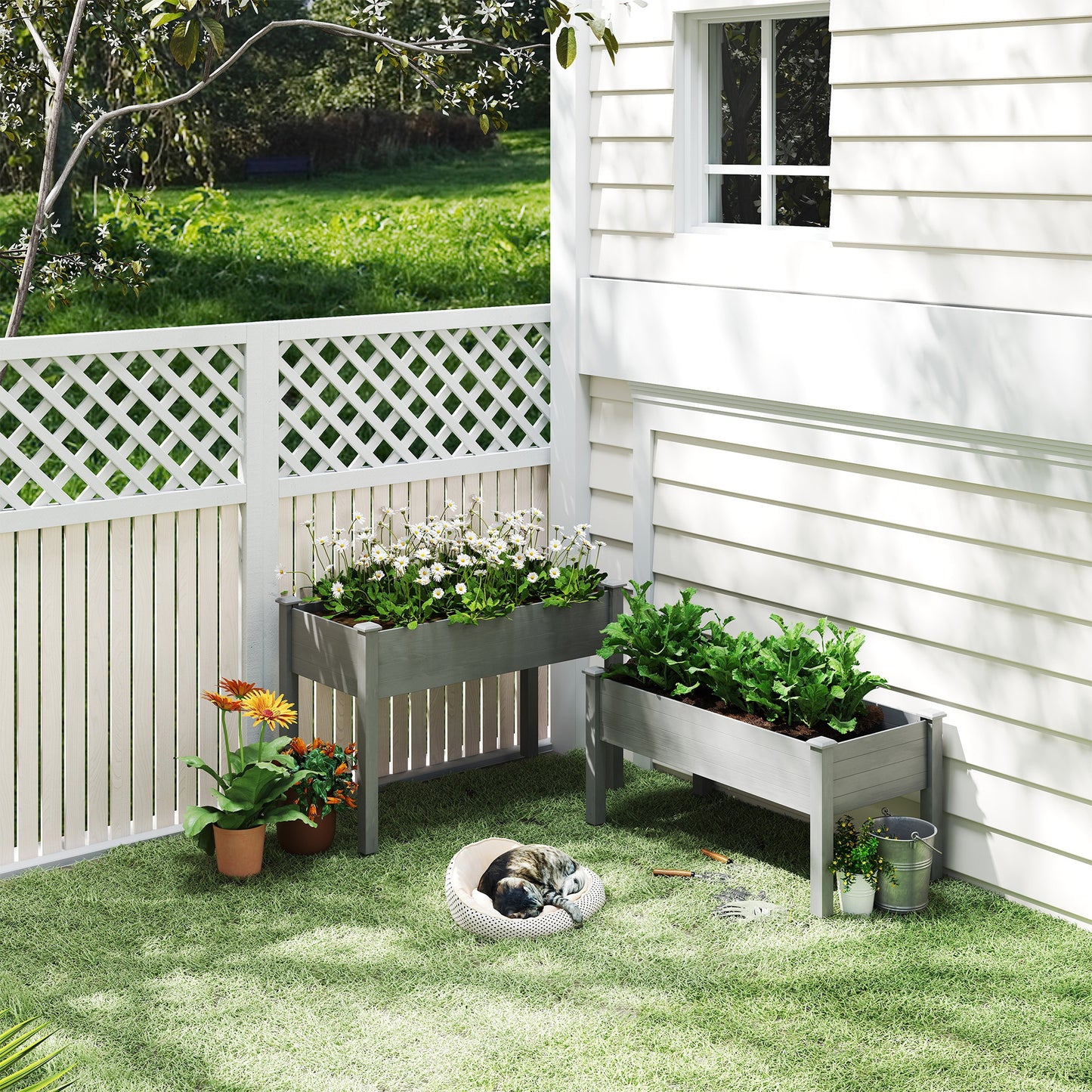 2-Tier Raised Garden Bed Planter Box with Legs - Outdoor Wooden Herb & Vegetable Bed, Gray