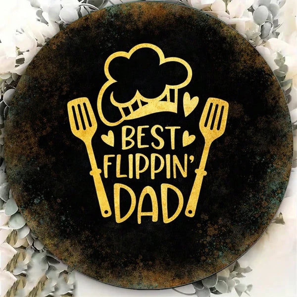 Best Flippin' Dad Retro Metal Sign - 8x8 Inch Kitchen Decor
