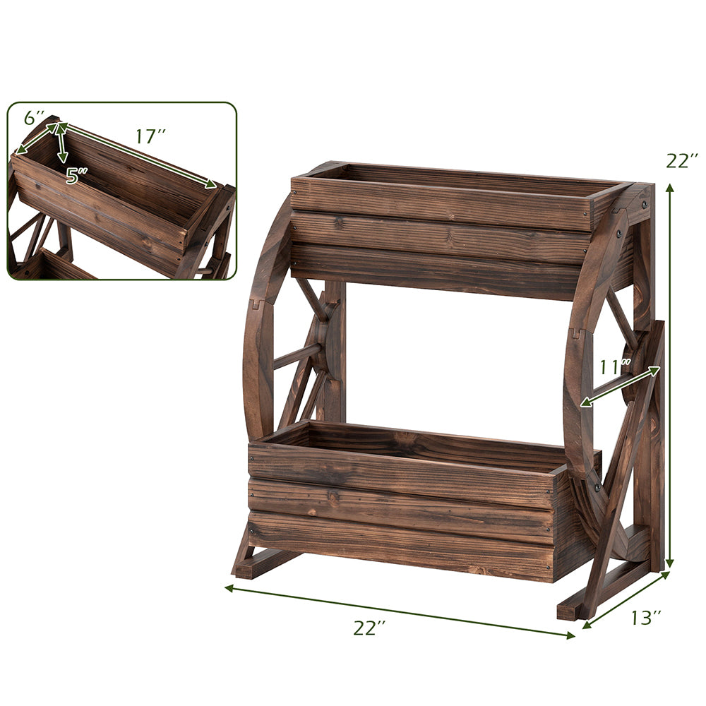 2-Tier Rustic Wooden Garden Bed with Drainage Holes - Coffee