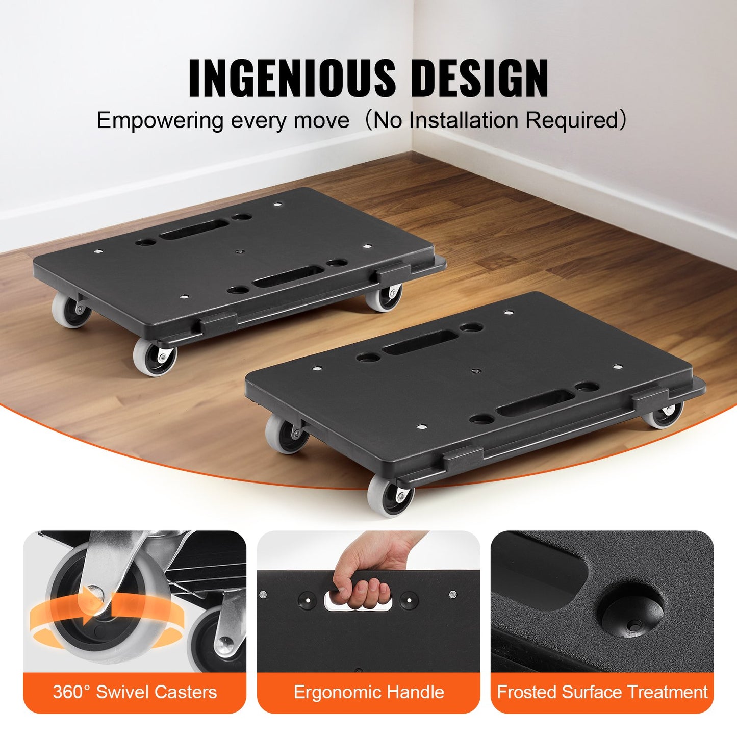 Heavy Duty Furniture Dolly 500 Lb Capacity Moving Cart with 4 Wheels - Black 2-Pack