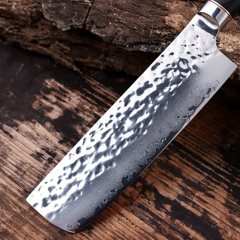 Damascus Steel Chef Slicing Knife Black Handle 17.5cm Blade Kitchen Knife