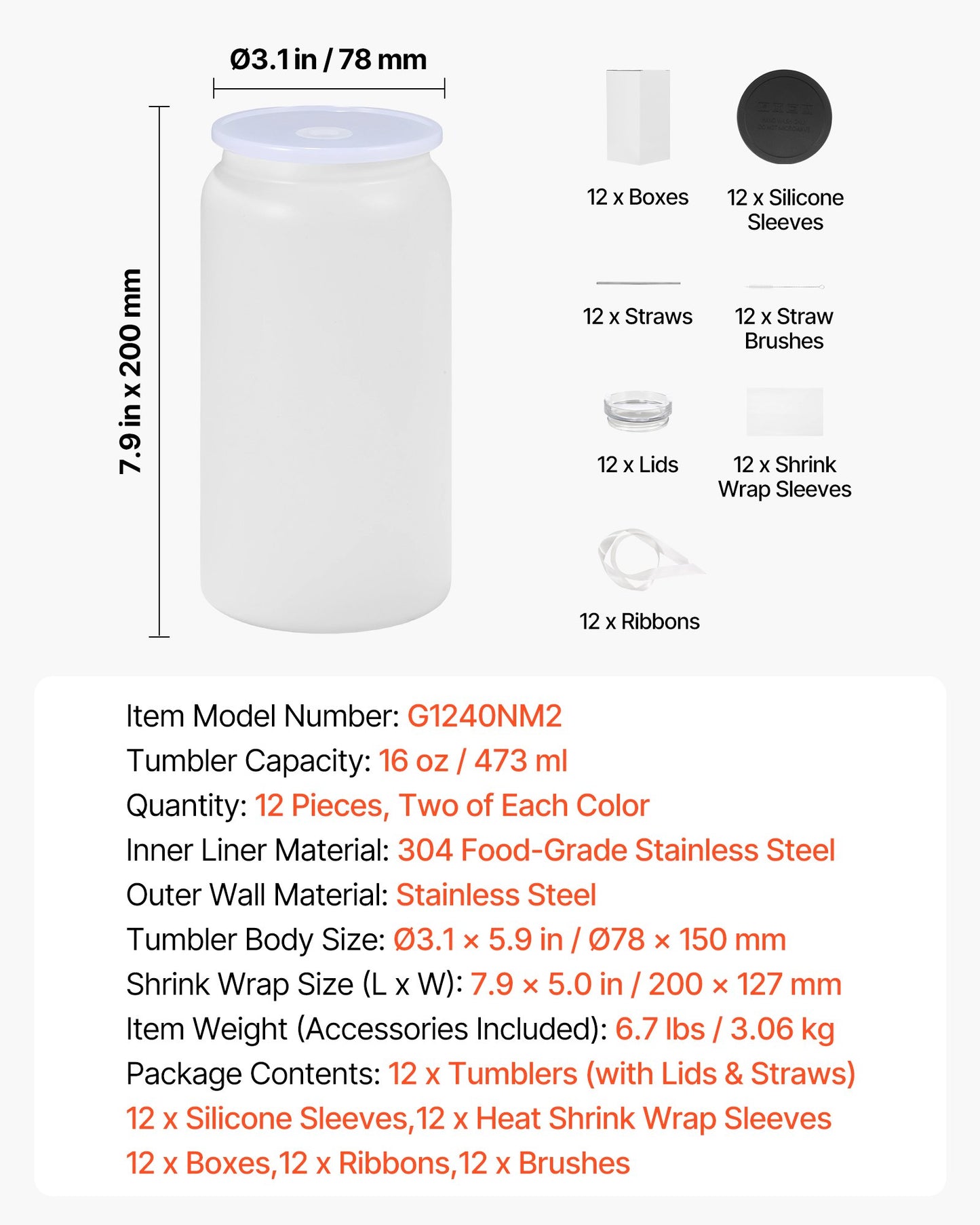16oz Sublimation Tumblers Bulk Pack - Double Wall Stainless Steel with Lids & Straws, Multi-Color, DIY Customization