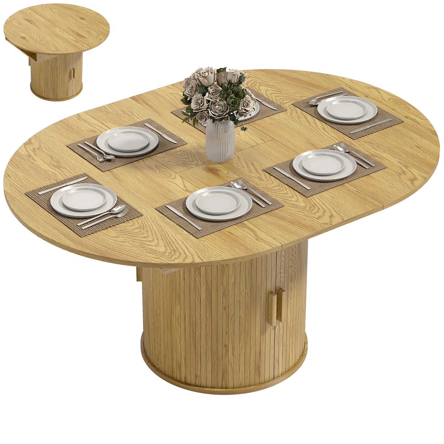 Extendable Dining Table for 6, 60" Farmhouse Kitchen with 2-Tier